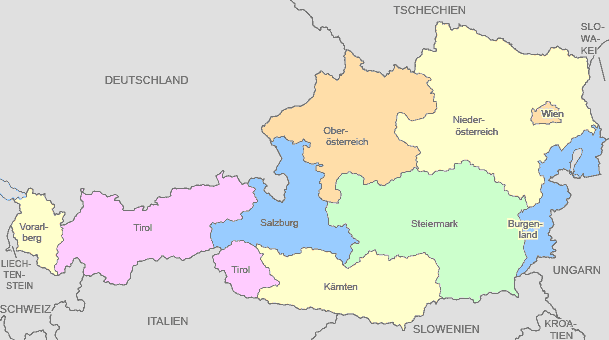 schematische Karte von Österreich, Bundesländern, angrenzende Staaten